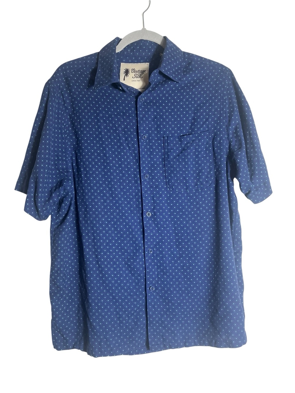 Vintage Blue Short Sleeve Dot-Print Button Down Shirt